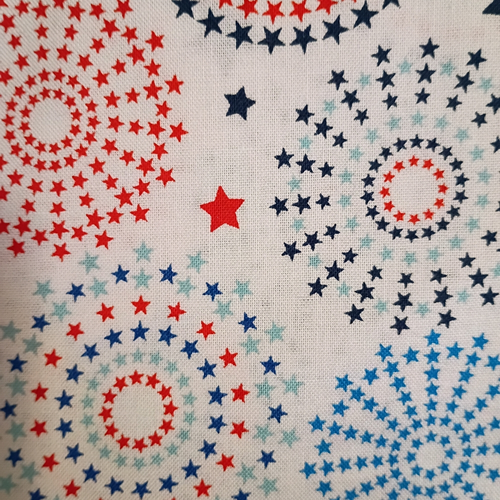 Starburst Cotton Fabric Panel in Red, Navy, Light Blue. Price Per Yard.